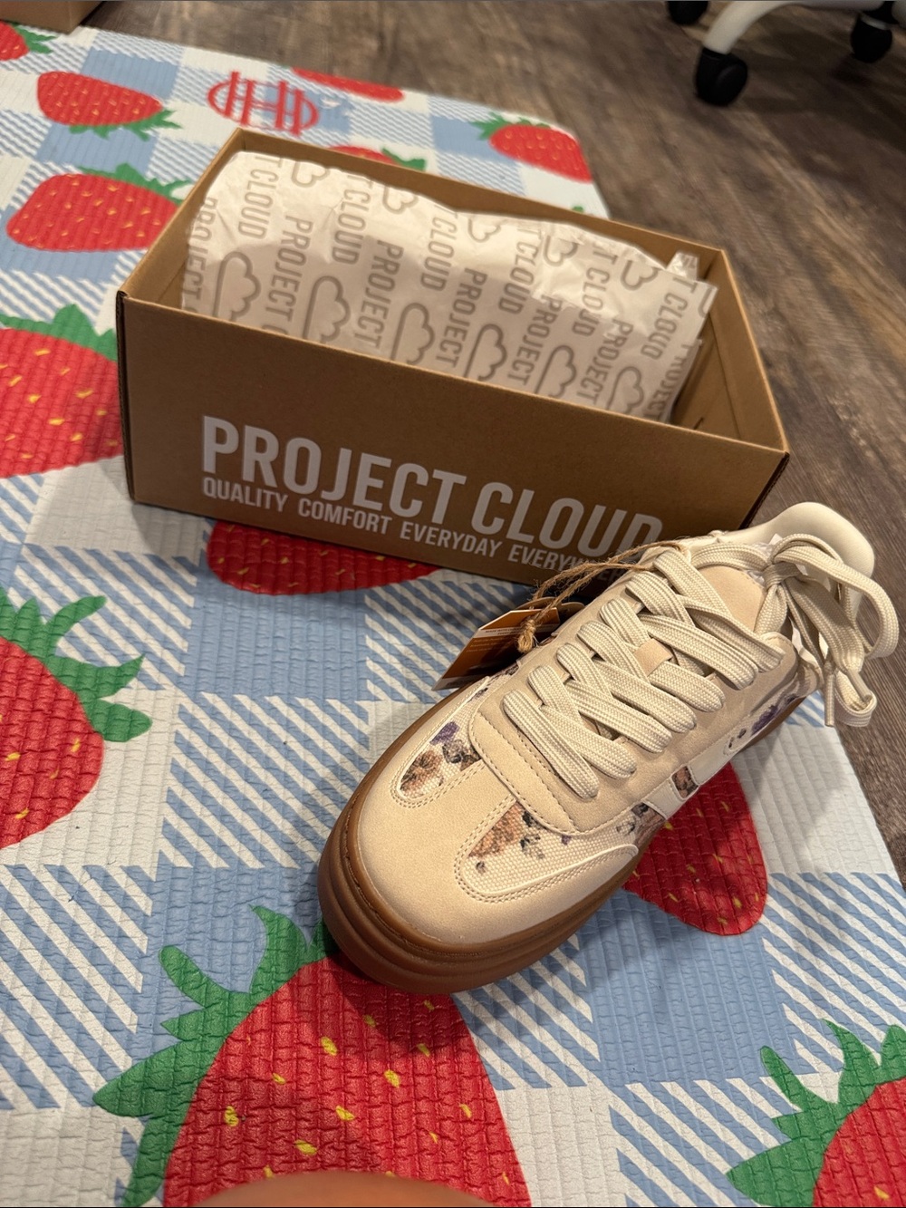 Project Cloud Women's Cream Low-Top Sneaker with Brown Sole